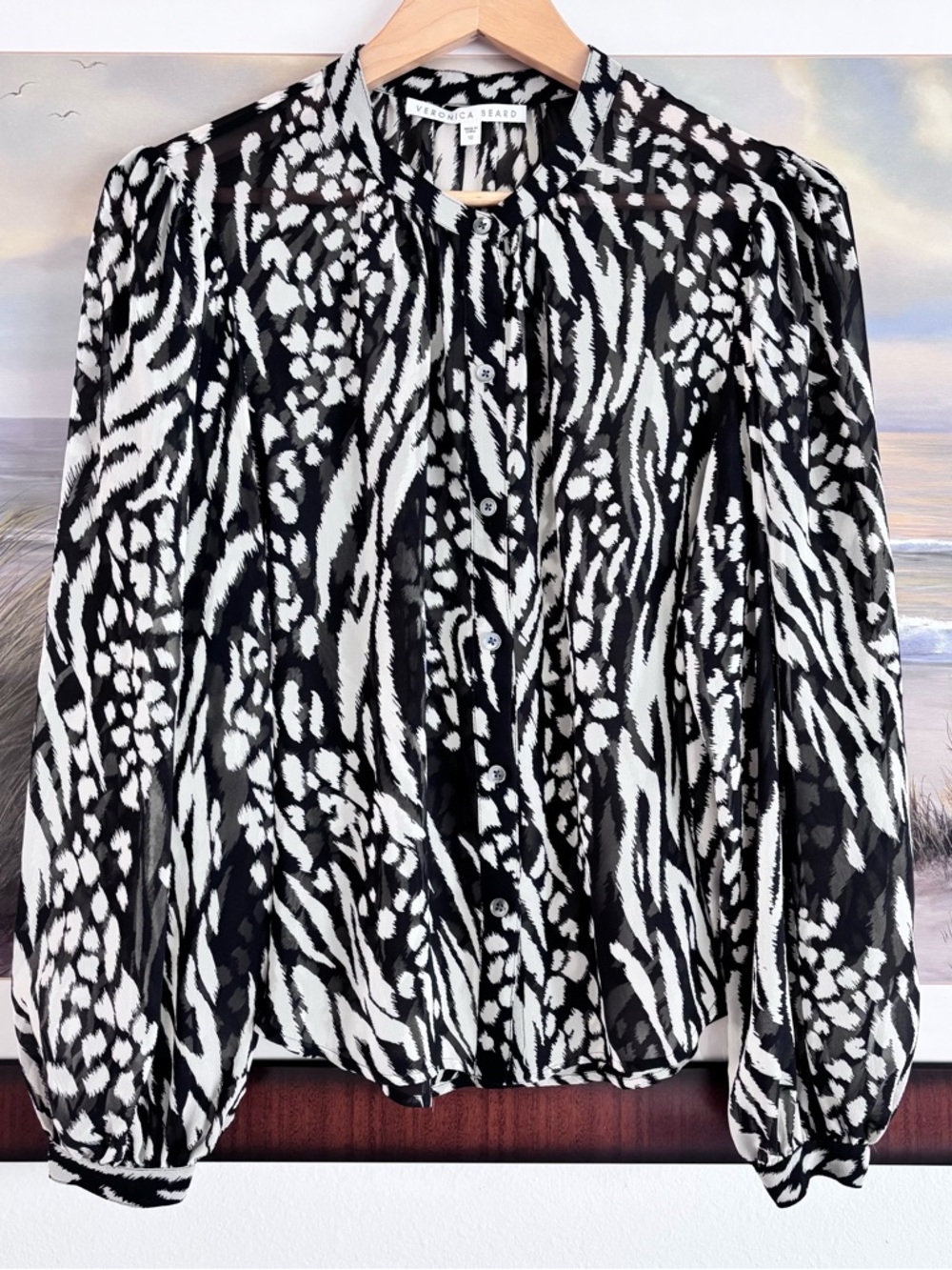 Veronica Beard Ashlynn Silk  Blouse
Zebra Animal Print Chiffon 10